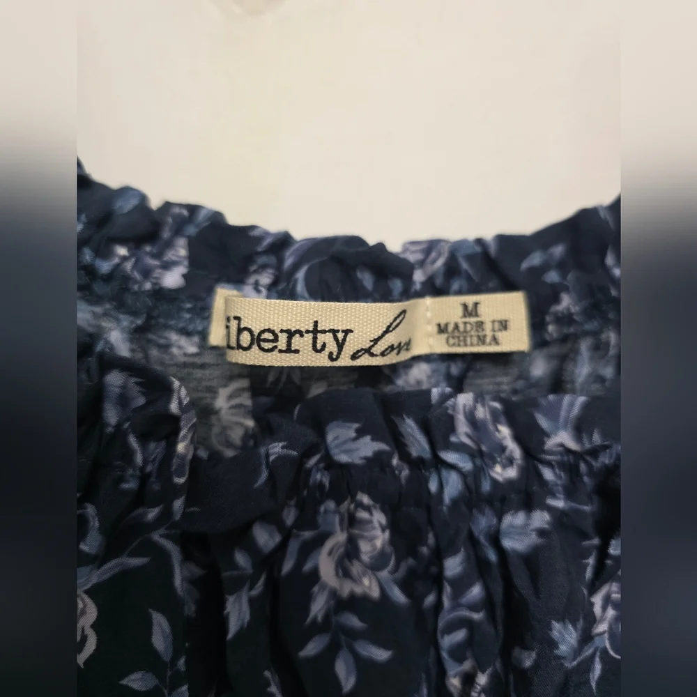 Liberty Love Floral Print Off Shoulder Tiered Casual Dress Braid Belt Size M